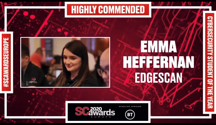 Edgescan’s Emma Heffernan runner up in SC Awards Europe Cybersecurity Student of the Year