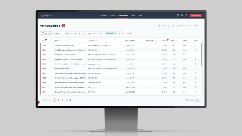 Cybersecurity Platform | Edgescan New Saved Filters for Assets