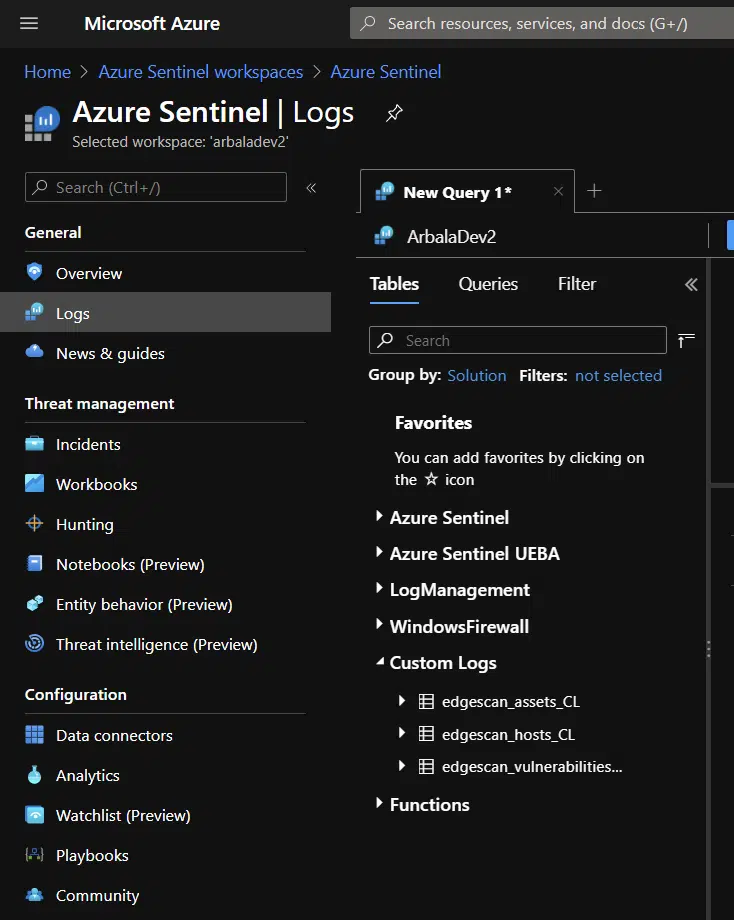 Azure Sentinel - Edgescan Integrations - Logs