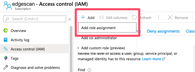 Microsoft Azure - Edgescan Integration - Access control