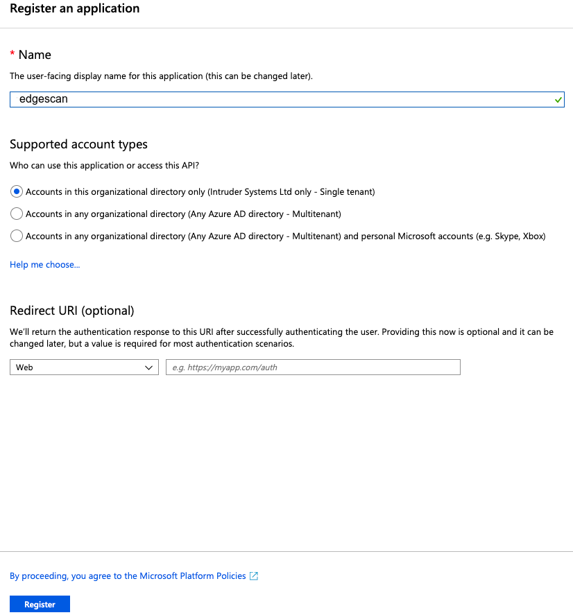 Microsoft Azure - Register an application