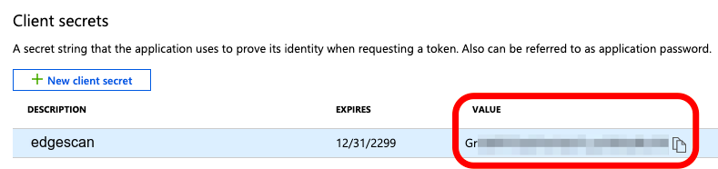 Microsoft Azure - Edgescan Integration - Client secret