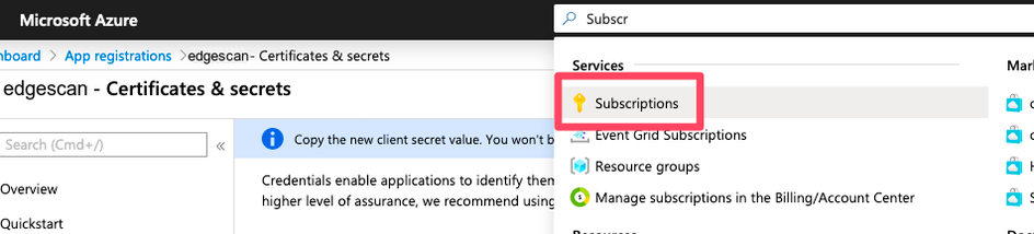 Microsoft Azure - Edgescan Integration - Subscriptions