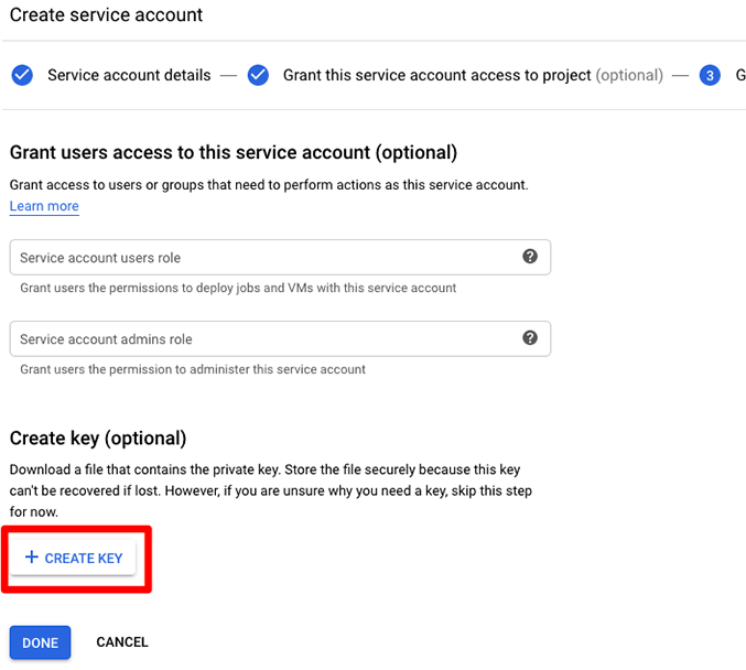 Google Cloud Platform - Edgescan - Create service account